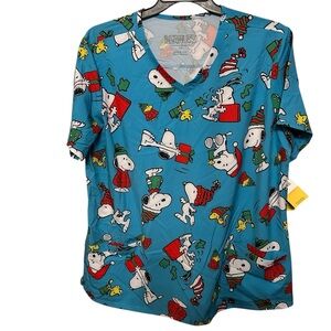 Peanuts Blue Snoopy Graphic Top Scrub sz 2xl 24” ptp